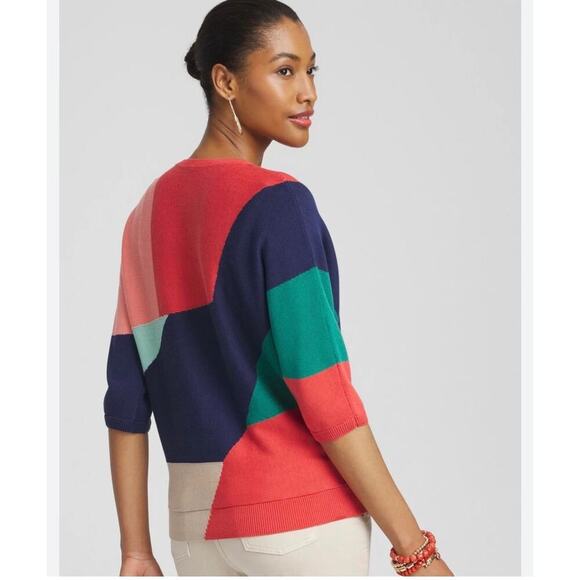 Chico’s Bold Color block Pullover Sweater Size O Small Light weight colorful - Picture 1 of 8